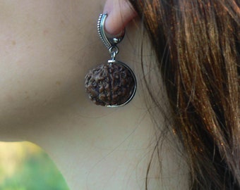 5 Mukhi Rudraksha Earrings, Sterling Silver, Hindu Jewelry