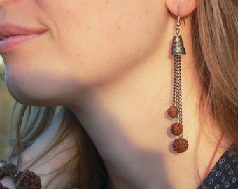 Pendientes de semillas de Rudraksha, 5 Mukhi, joyería de yoga