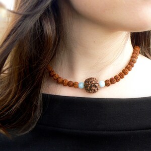 Rudraksha Aquamarine Necklace, Mukhi Mala, Hindu Spiritual Jewelry image 2