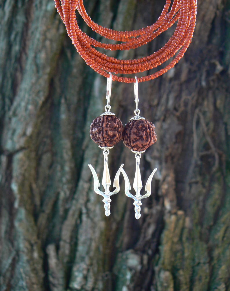 Shiva Trishul Rudraksha earrings Hindu symbol Kundalini Etsy
