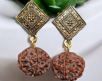 Pendientes de semillas de rudraksha hechos a mano, joyería hindú Shakti