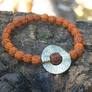 Rudraksha bracelet for women / men silver, Shiva Protection jewelry, Hindu gift, Rudraksh beads small 5 Mukhi, Geometric bracelet jewellery
