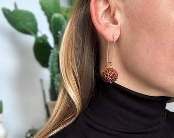 5 Mukhi Rudraksha Earrings, Gold Plated Sterling Silver, Hindu Jewelry