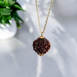 6 Mukhi Rudraksha Pendant Necklace | Gold-Plated Sterling Silver | Sacred Spiritual Jewelry | Divine Protection, Kartikeya rudraksha