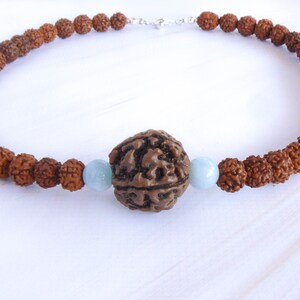 Rudraksha Aquamarine Necklace, Mukhi Mala, Hindu Spiritual Jewelry image 9