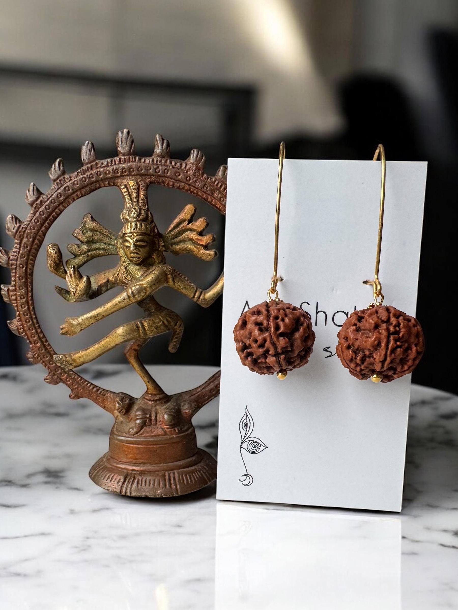 Boucles D’oreilles Rudraksha & Cristal Turquoise Argenté – Bijou Français Neuf