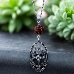 Trishul Pendant Necklace, Rudraksha Mala, Hindu Yogi Jewelry