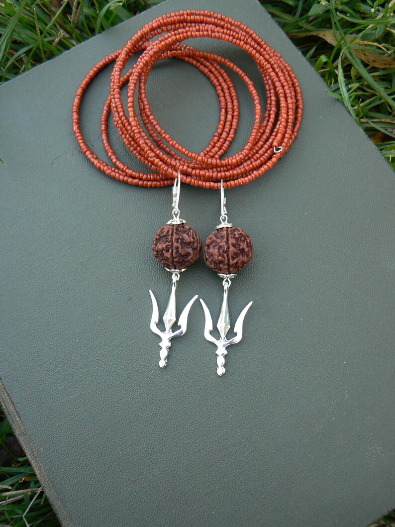 Shiva Trishul Rudraksha earrings Hindu symbol Kundalini Etsy