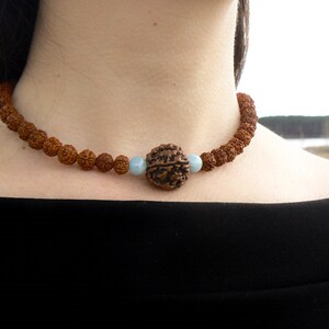 Rudraksha Aquamarine Necklace, Mukhi Mala, Hindu Spiritual Jewelry image 8