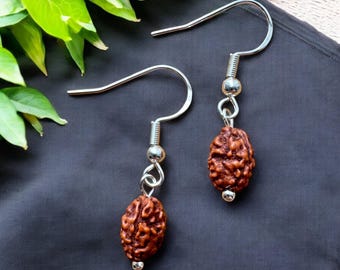 3 Mukhi Rudraksha Earrings, Sterling Silver Shiva Jewelry