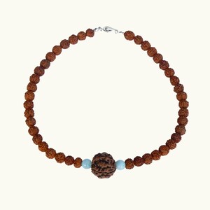Rudraksha Aquamarine Necklace, Mukhi Mala, Hindu Spiritual Jewelry image 6