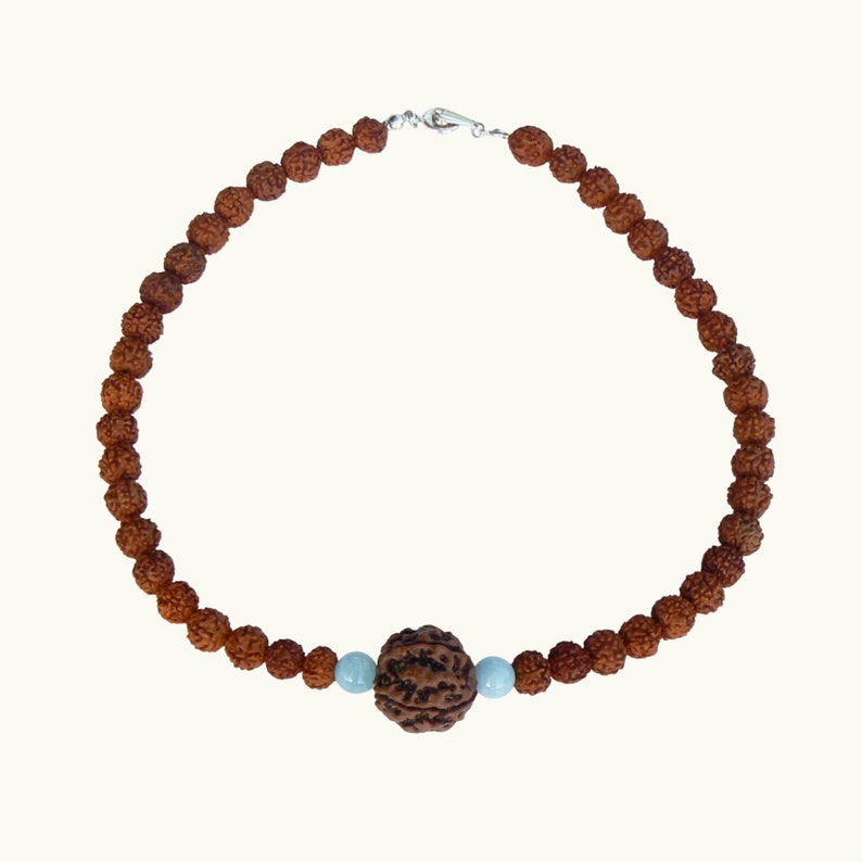 Rudraksha Aquamarine Necklace, Mukhi Mala, Hindu Spiritual Jewelry image 6