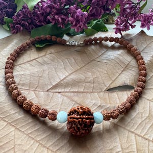 Rudraksha Aquamarine Necklace, Mukhi Mala, Hindu Spiritual Jewelry image 5