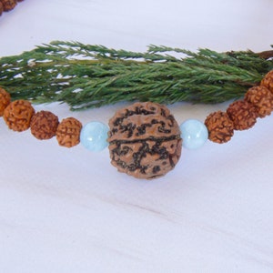 Rudraksha Aquamarine Necklace, Mukhi Mala, Hindu Spiritual Jewelry image 10