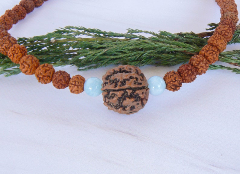Rudraksha Aquamarine Necklace, Mukhi Mala, Hindu Spiritual Jewelry image 10
