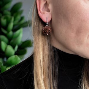 Rudraksha Seed Earrings, Sterling Silver, Spiritual Jewelry