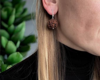 Rudraksha Seed Earrings, Sterling Silver, Spiritual Jewelry