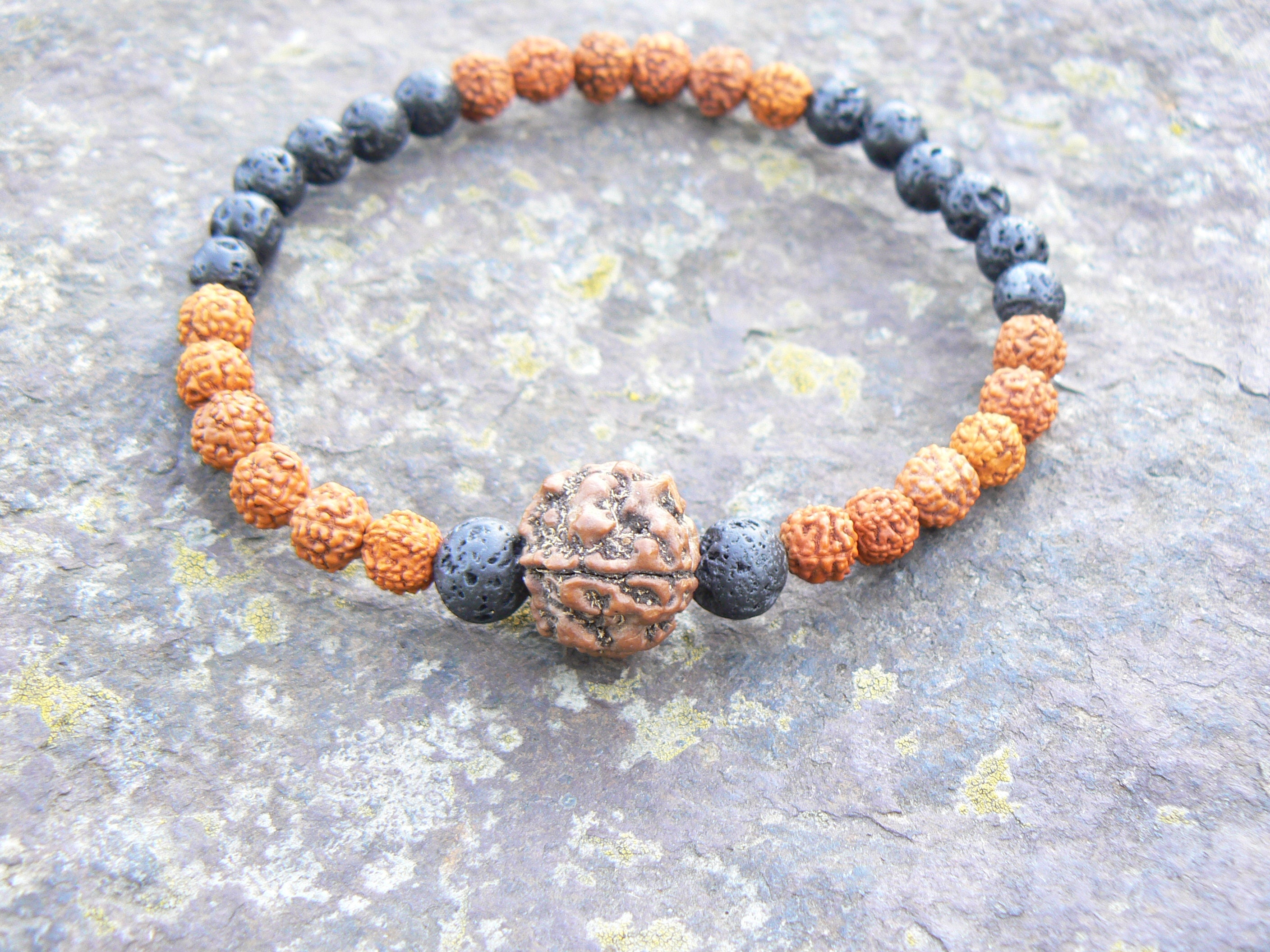 Bracelet Protection Cristal De Roche & Rudraksha - 6mm, Acier Inox, Taille 19cm