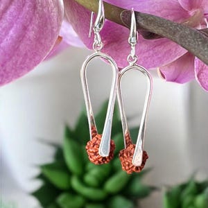 Rudraksha earrings with sterling silver, original 5 Mukhi small Rudraksha, Rudraksh mala beads, Hindu goddess Shakti jewelry, Yogini gift
