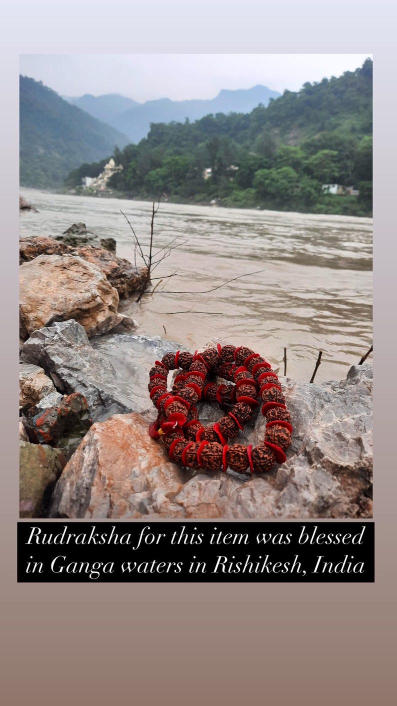 Rudraksha Aquamarine Necklace, Mukhi Mala, Hindu Spiritual Jewelry image 11