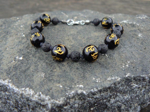 Buy Black Tourmaline Mantra Bracelet Om Mani Padme Hum Tibetan Online in  India - Etsy