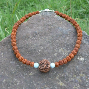Rudraksha Aquamarine Necklace, Mukhi Mala, Hindu Spiritual Jewelry image 4