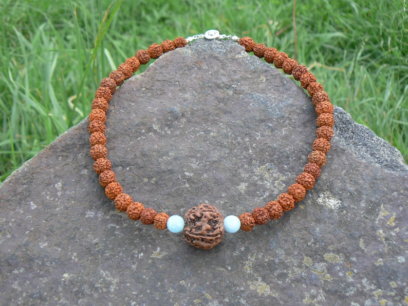 Rudraksha Aquamarine Necklace, Mukhi Mala, Hindu Spiritual Jewelry image 4