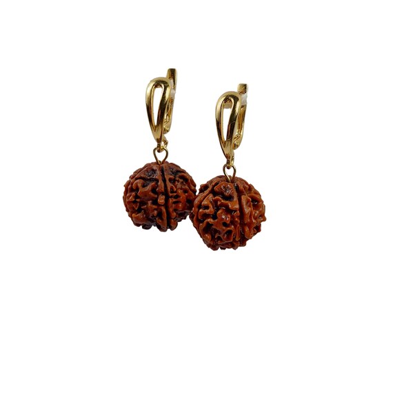 Rudraksha Gold Earrings With Large Original 5 Mukhi Bead Shiva