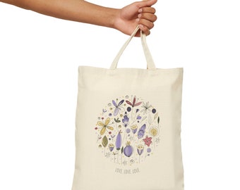 Floral Tote Bag flower tote canvas wildflower bag eco friendly bag aesthetic tote bag reusable bag gift for plant lover tote flower bag cute