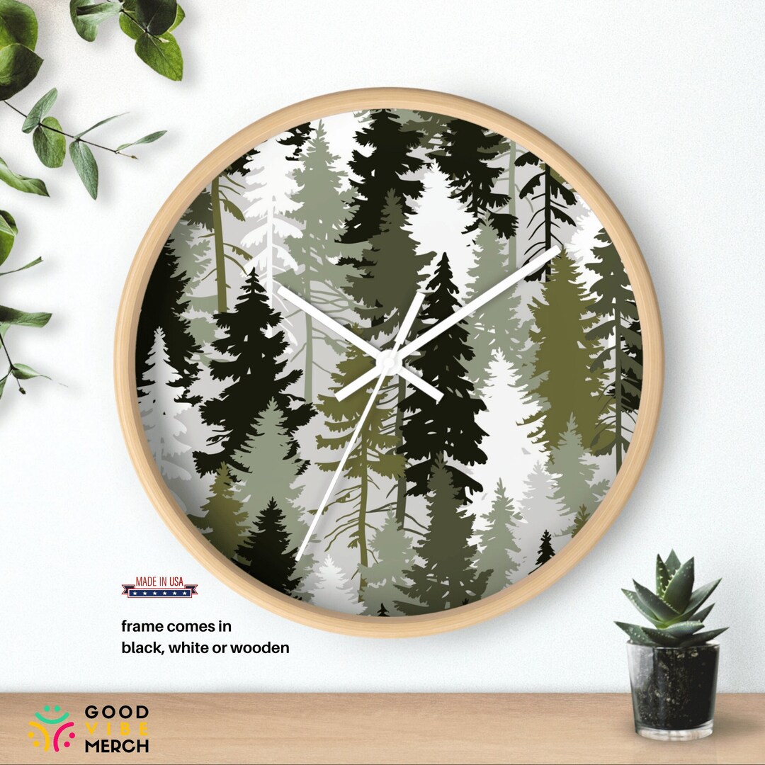 Tree Forest Wall Clock, Trees Wall Clock, Christmas Decor Clock, Green