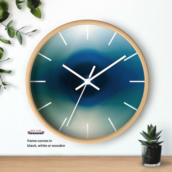 Abstract Original Art Ombre Teal Blue Green Silent Wall Clock, Gradient Blue, Green, Teal, Kitchen Clock, Family Room Clock, Bathroom Clock