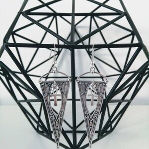 Antique silver with ankh cross earrings, gothic earrings, witchy earrings image 2