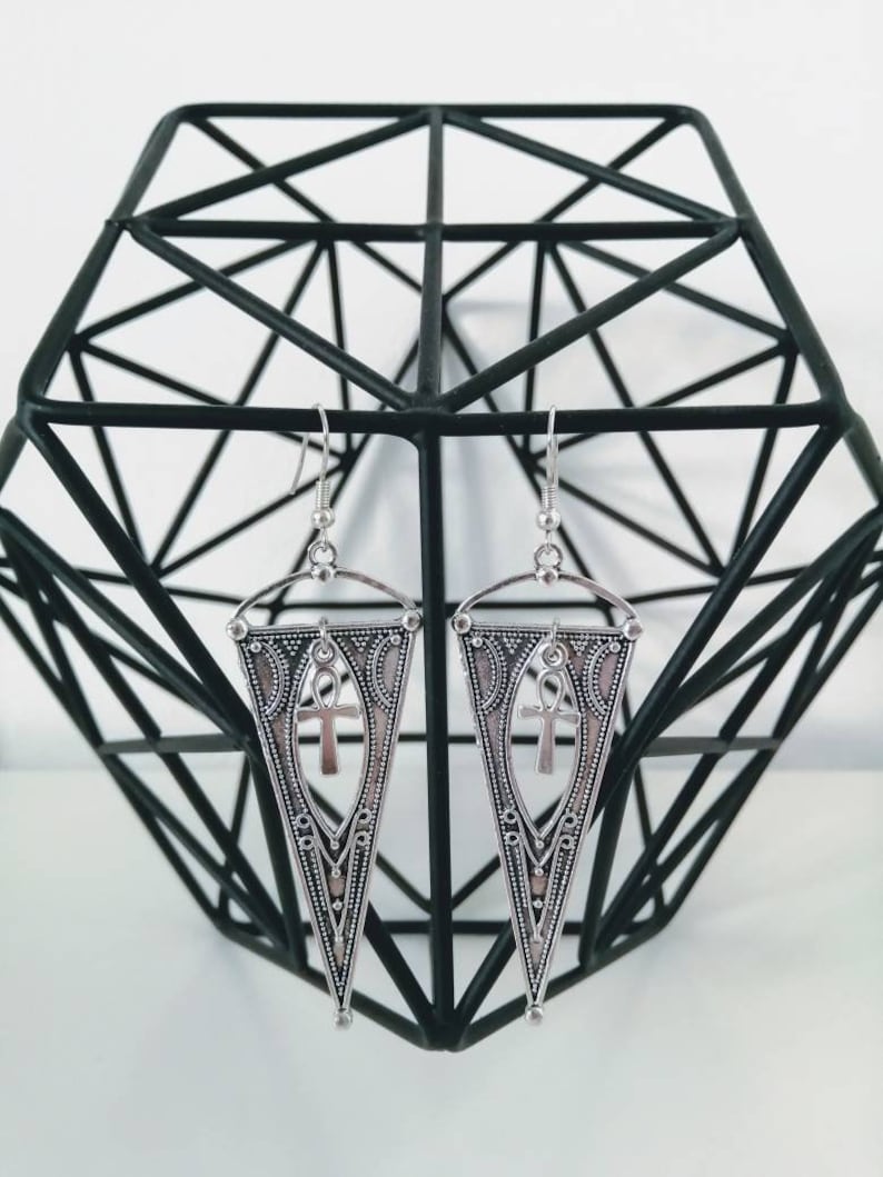 Antique silver with ankh cross earrings, gothic earrings, witchy earrings image 2