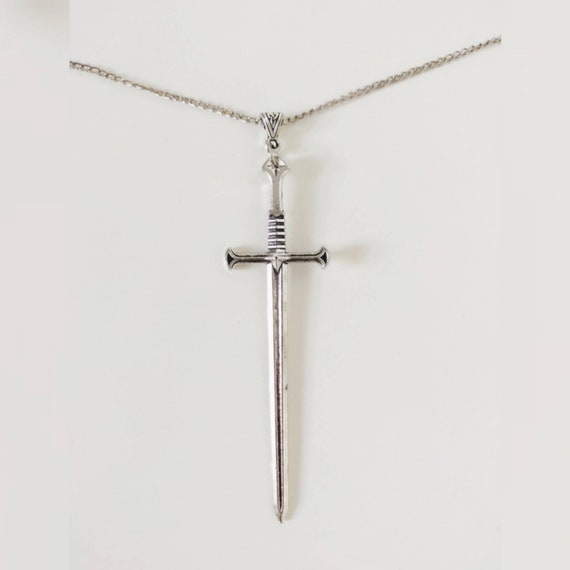 Colar de espada de corrente de prata, colar de tendência, colar gótico de prata