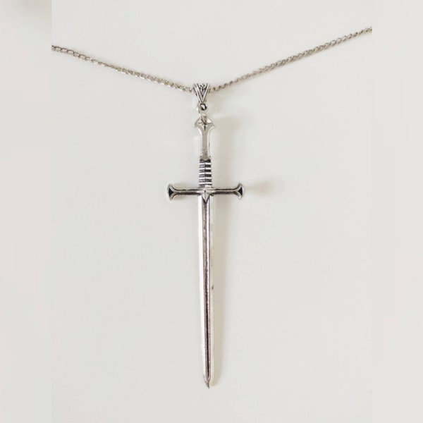 Collier épée chaîne en argent, collier tendance, collier gothique en argent