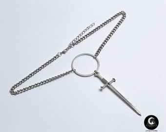 Collier épée chaîne en argent, collier tendance, collier gothique en argent