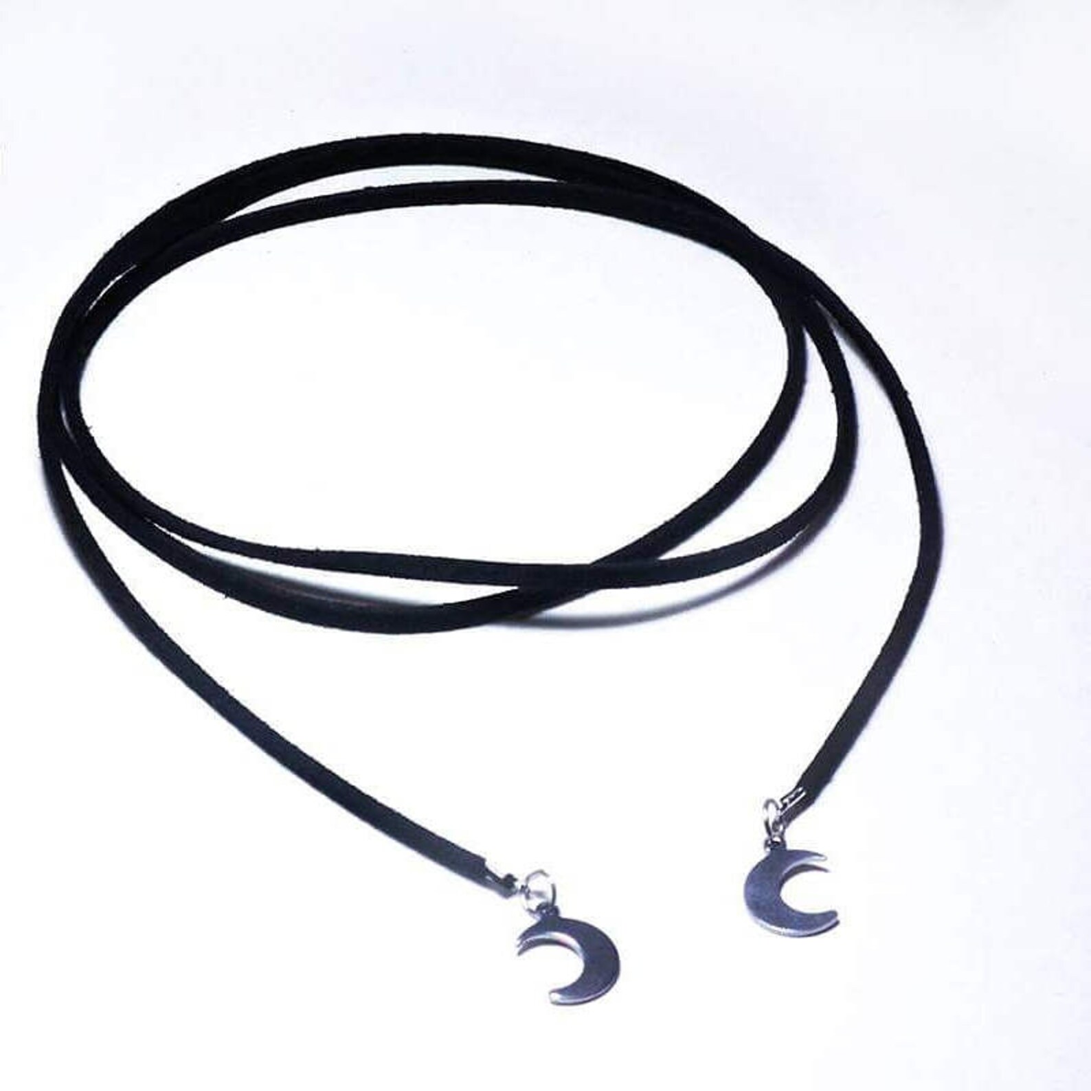 Vegan Black Suede Choker With Crescent Moon Pendants - Etsy