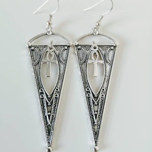 Antique silver with ankh cross earrings, gothic earrings, witchy earrings