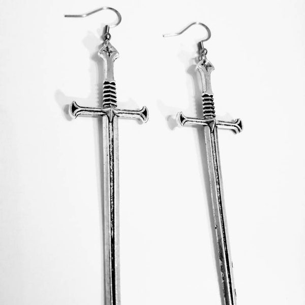 Antique silver swords earrings, gothic earrings, witchy earrings