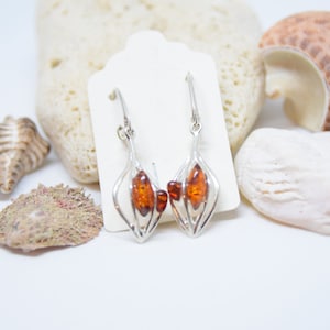 Baltic Amber Cognac Earrings, Natural Amber Earrings, Silver stud Earrings 925, Stud earrings, Free shipping