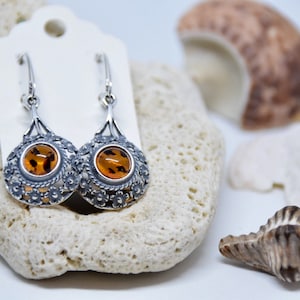 Baltic Amber Cognac Earrings, Natural Amber Earrings, Silver Earrings 925, Gift earrings, Vintage earrings
