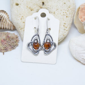 Baltic Amber Cognac Earrings, Natural Amber Earrings, Silver stud Earrings 925, Stud earrings, Free shipping + Gift Box.