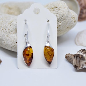 Baltic Amber Cognac Earrings, Natural Amber Earrings, Silver Earrings 925, Gift earrings, Classic earrings