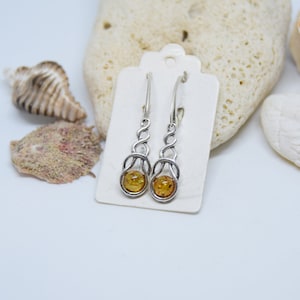 Baltic Amber Earrings, Silver Baltic Amber Earring, Cognac Amber Earrings, Amber Earring, Gift Earring, Free shipping + Gift Box