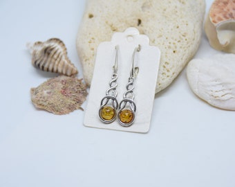 thumbnail image 2 of Genuine Baltic Amber Cognac 925 Sterling Silver Dangle Drop Earrings, Natural Amber, Butterfly Closure, Gift Boxed, Made In Poland 2 of 5