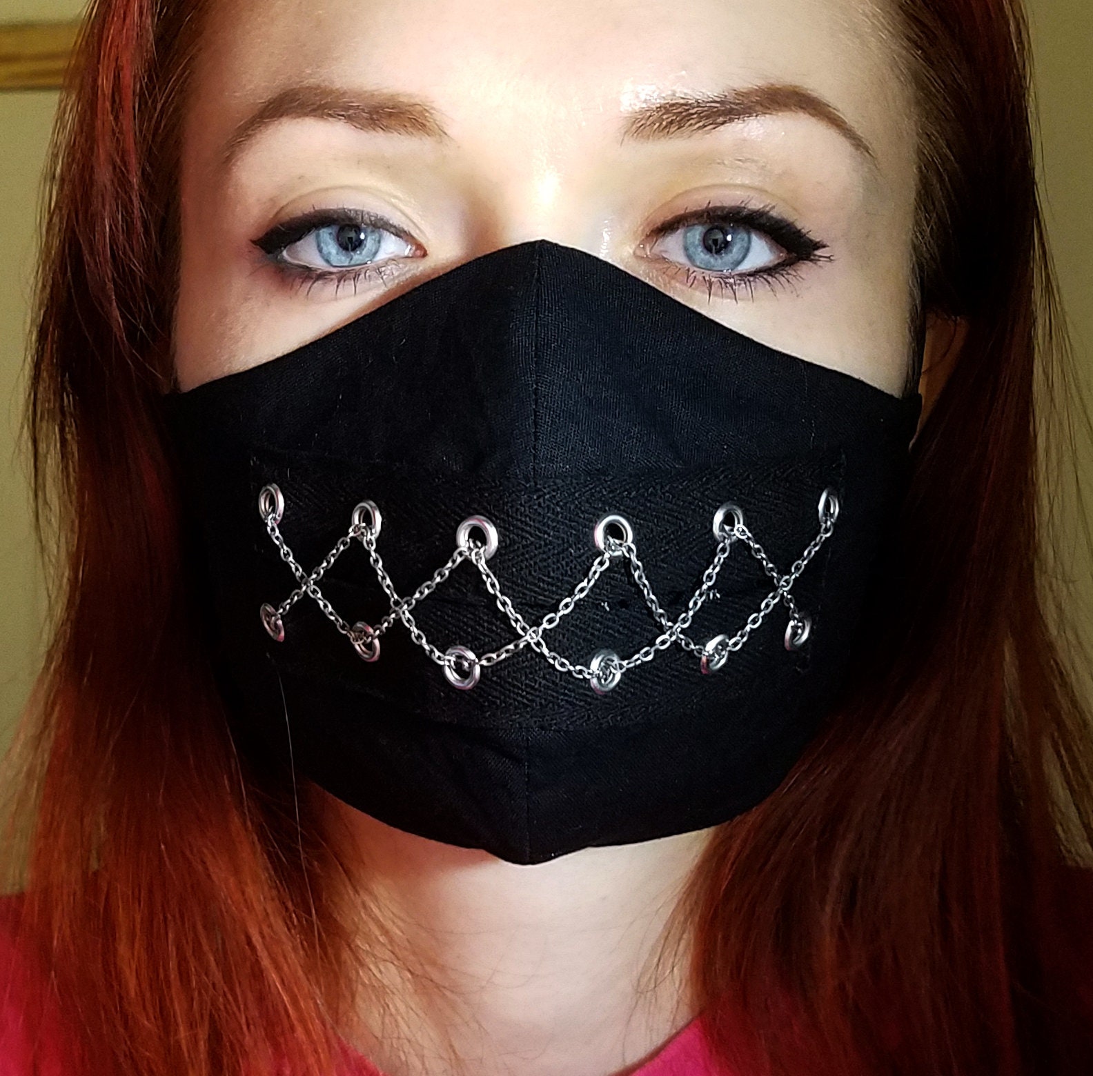 Black gothic alternative covid face mask with chains cotton Etsy