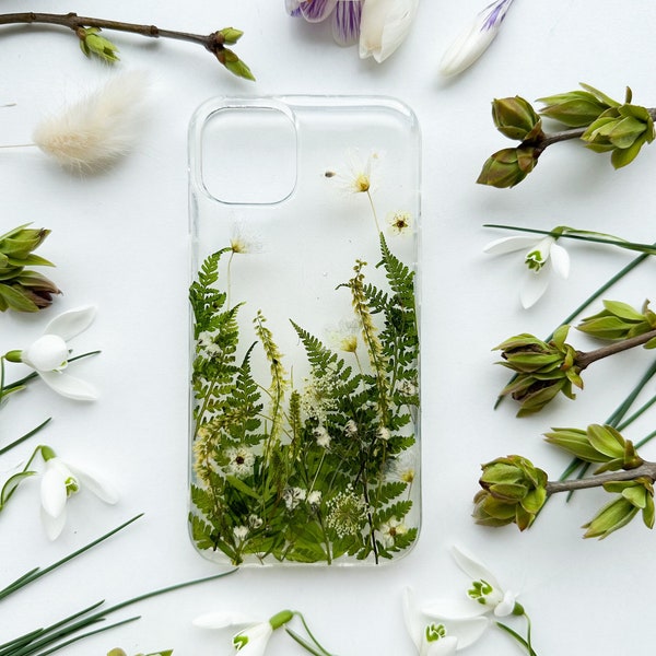 Frühlingswald Handyhülle, handgefertigte Handyhülle, echte Blumen Handyhülle für Samsung Galaxy iPhone Huawei Huawei Google Pixel Sony Xperia