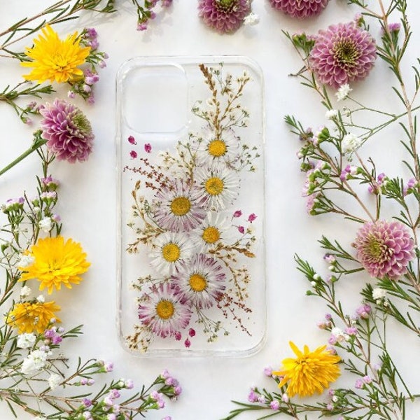 Field Daisies Phone Case, Pressed Flower Phone Case for iPhone xr x se 11 12 13 14 15 pro max ,phone case for Samsung s10 s23 s21 a54 a53 fe