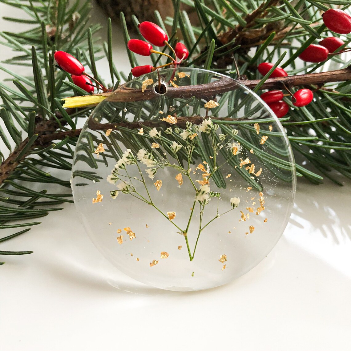 Gold flowers Christmas Ornament Set Pressed Flowers Christmas Etsy