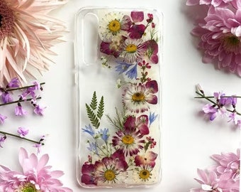 Funda de teléfono blanca púrpura Flor real iPhone 15 SE2 12 13 14 pro max mini para samsung a12 a14 a52 s21 s22 s23 plus fe caso pixel 7 8 pro ultra